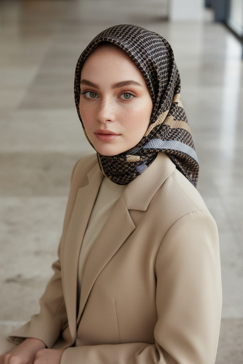 %100 Twill İpek Bantlı Monogram Desenli Siyah - Gold Renkli 90x90 Eşarp Dikim Şekli : El Dikişi
