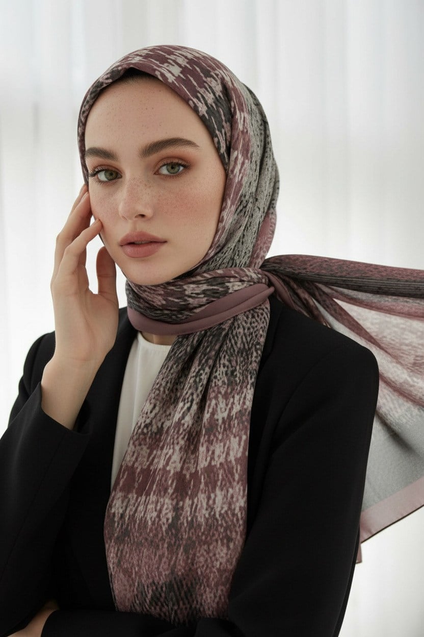 KREP KAZAYAĞI DESENLİ PUDRA RENKLİ 75X195 KIRIŞMAZ ŞAL