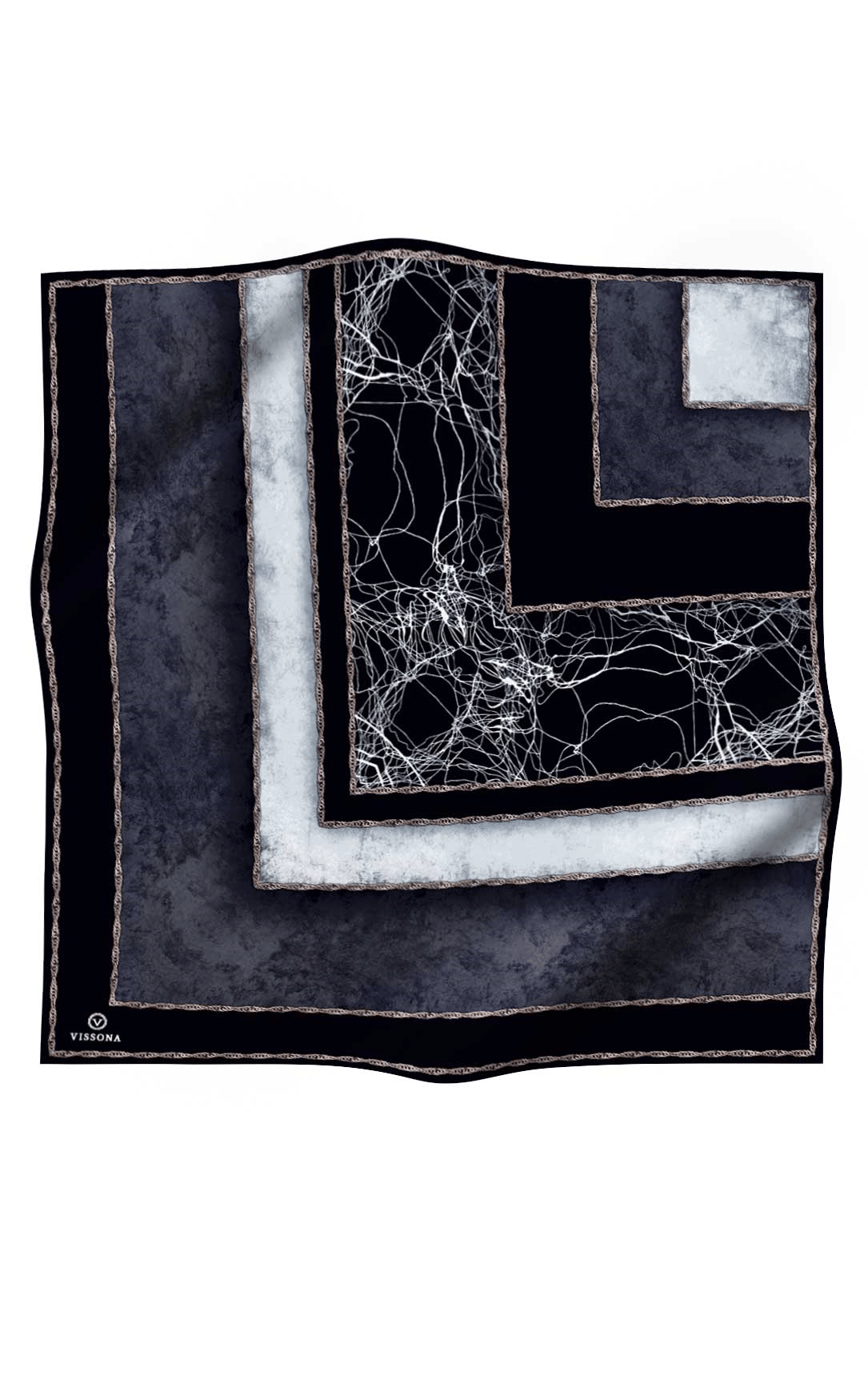 % 57 İPEK % 43 VİSKON Twill İpek Dokulu Geometrik Desenli Siyah - Krem Renkli 90x90 Eşarp Dikim Şekli : El Dikişi