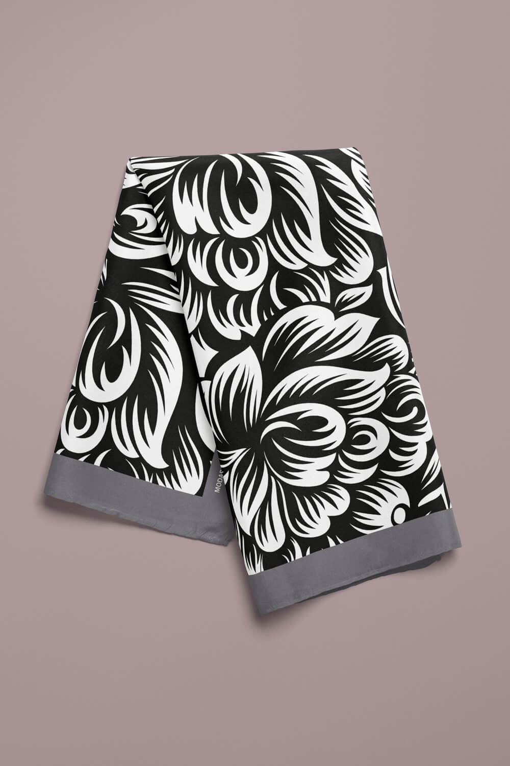 A80 Kadın Çiçek Desenli Bandana 50x50 Siyah Beyaz DG0409-22