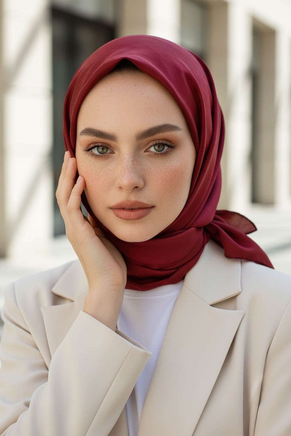 %100 Twill İpek Düz Bordo Renkli Daha Tok Exclusive Serisi 90x90 Eşarp Dikim Şekli : El Dikişi
