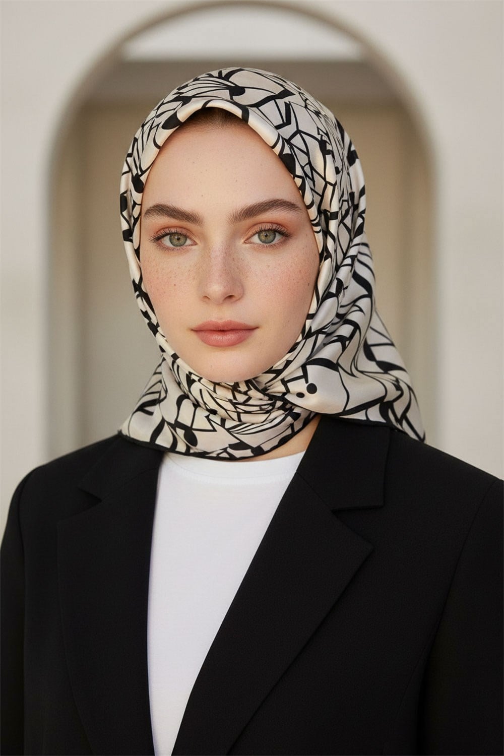 %100 Twill Renkli Petek Desenli Siyah - Beyaz Renkli 90x90 Eşarp Dikim Şekli: El Dikişii