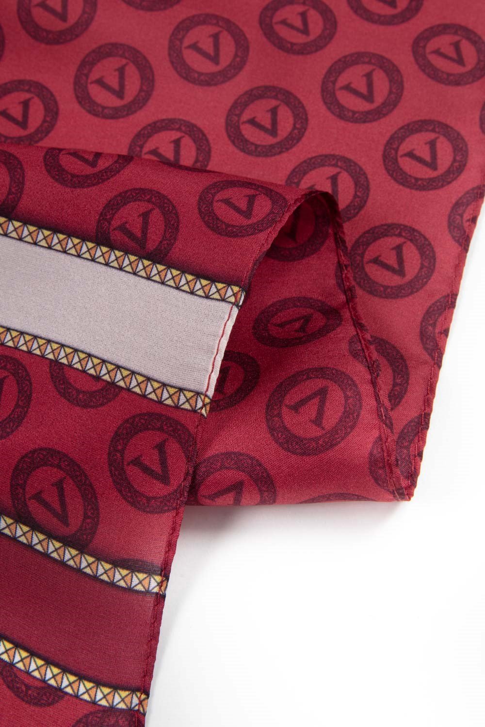 %100 Saf İpek Şal İnce Saten Vual Dokuma Monogram Desenli Bordo - Siyah Renkli 90x210 Şal
