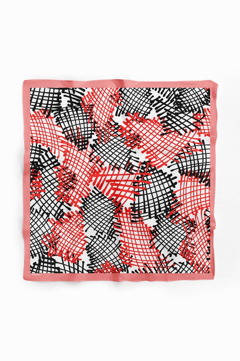 Violla Y58 Kadın Kare Desenli Bandana 50x50 Siyah Kırmızı DG0129-22