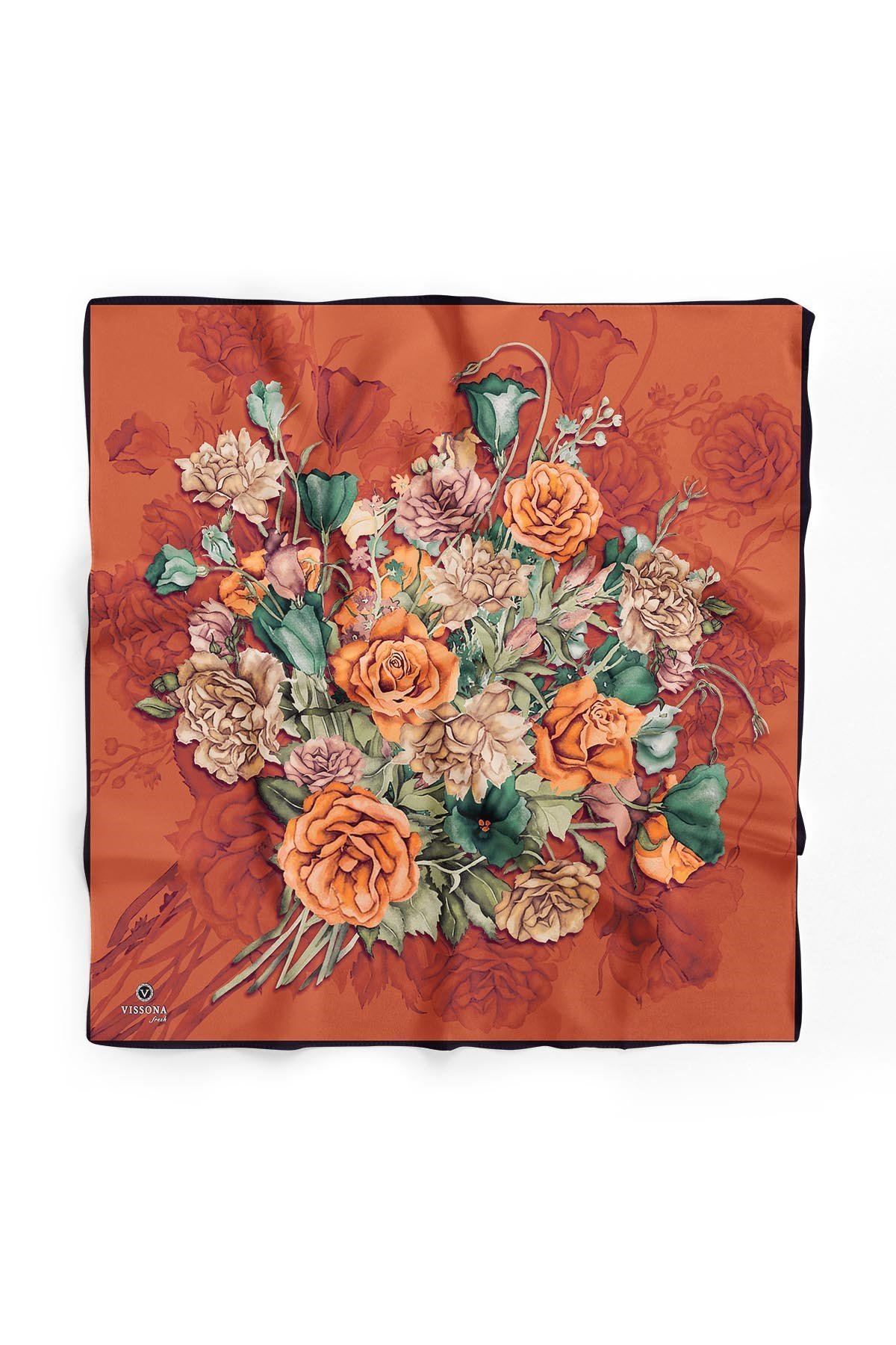 %100 İpek Kadın Desenli Bandana 80x80