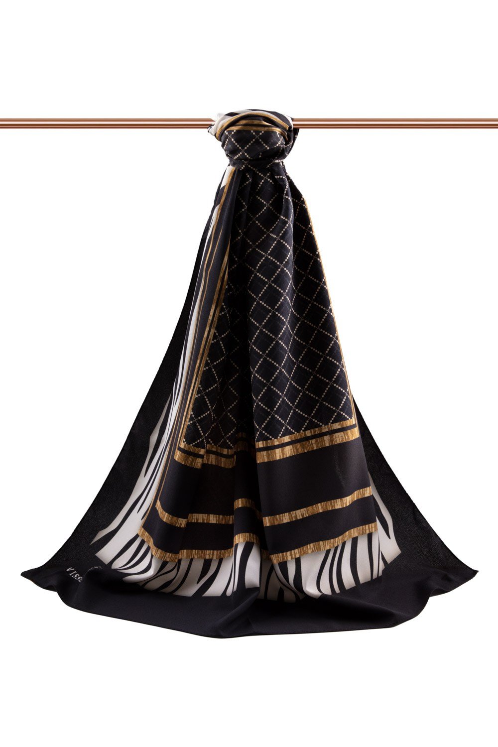 KREP ZEBRALI BAKLAVA DESENLİ SİYAH RENKLİ 75X195 KIRIŞMAZ ŞAL