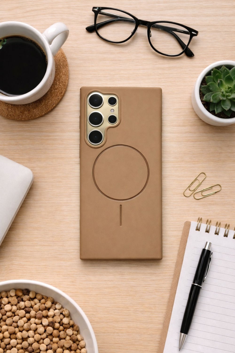 Samsung Galaxy S24 Ultra Kılıf – İçi Kadife – MagSafe Uyumlu – Camel Renk – Telefon Kılıfı