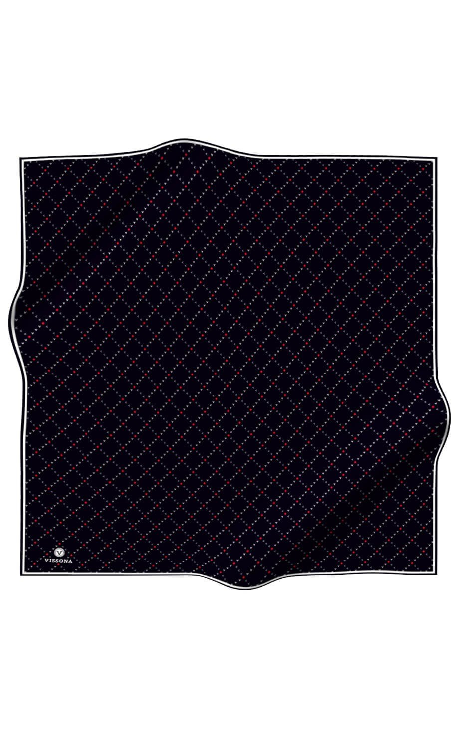 %100 Twill İpek Minik V Desenli Siyah Renkli 90x90 Eşarp Dikim Şekli : El Dikişi