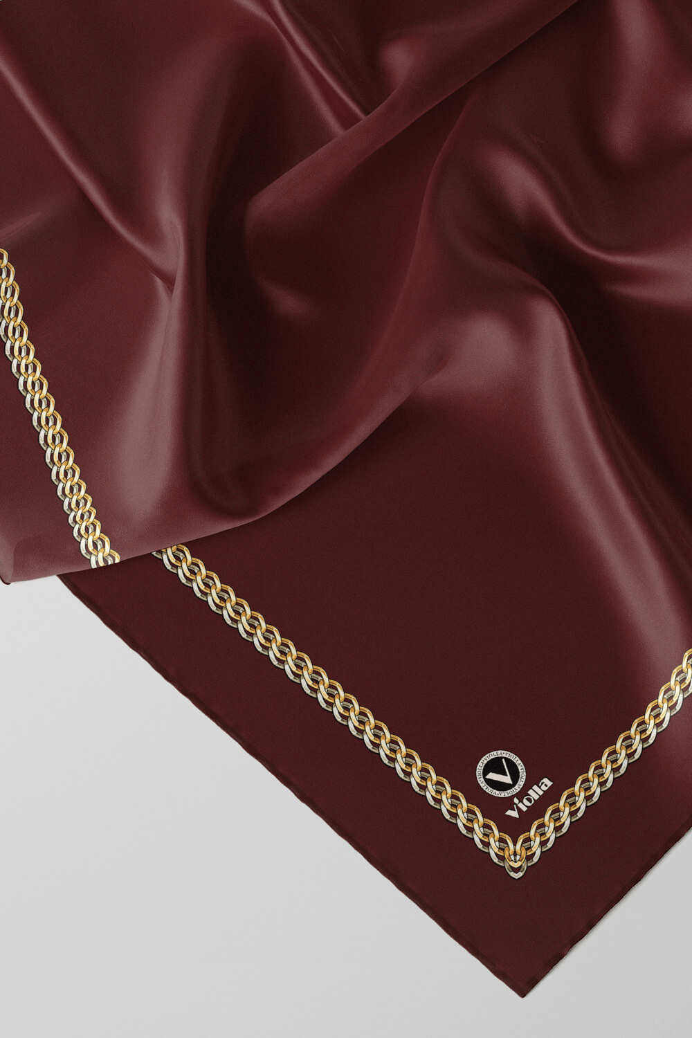 Twill Kenar Motifi Zincir Desenli Düz Bordo Renkli 90x90 Dikim Şekli : El Dikişi Eşarp (İpek İçermez)