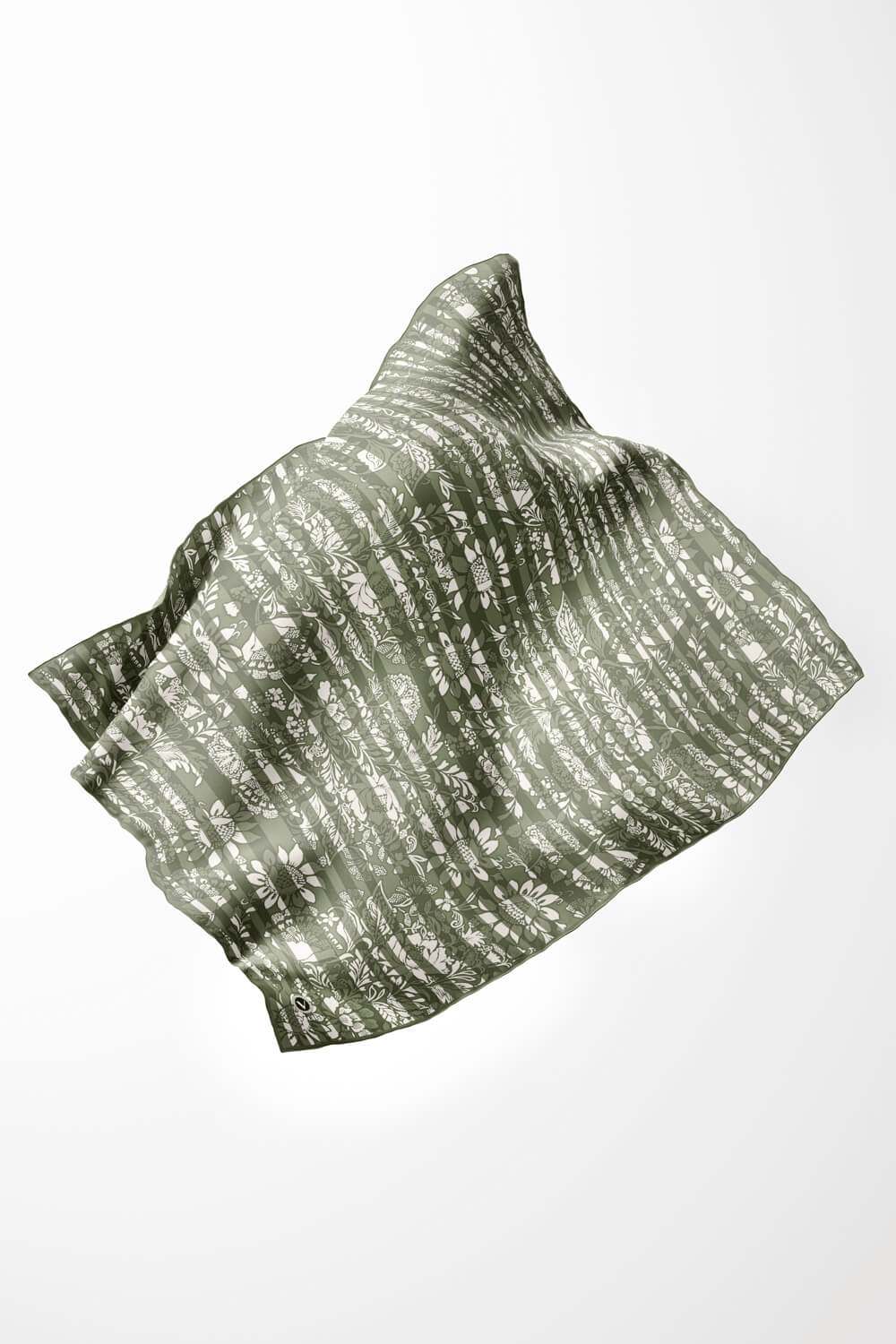 Twill Batik Şal Desenli Haki Renkli 90x90 Eşarp (İpek İçermez) Kenar Dikiş Şekli El Dikişli
