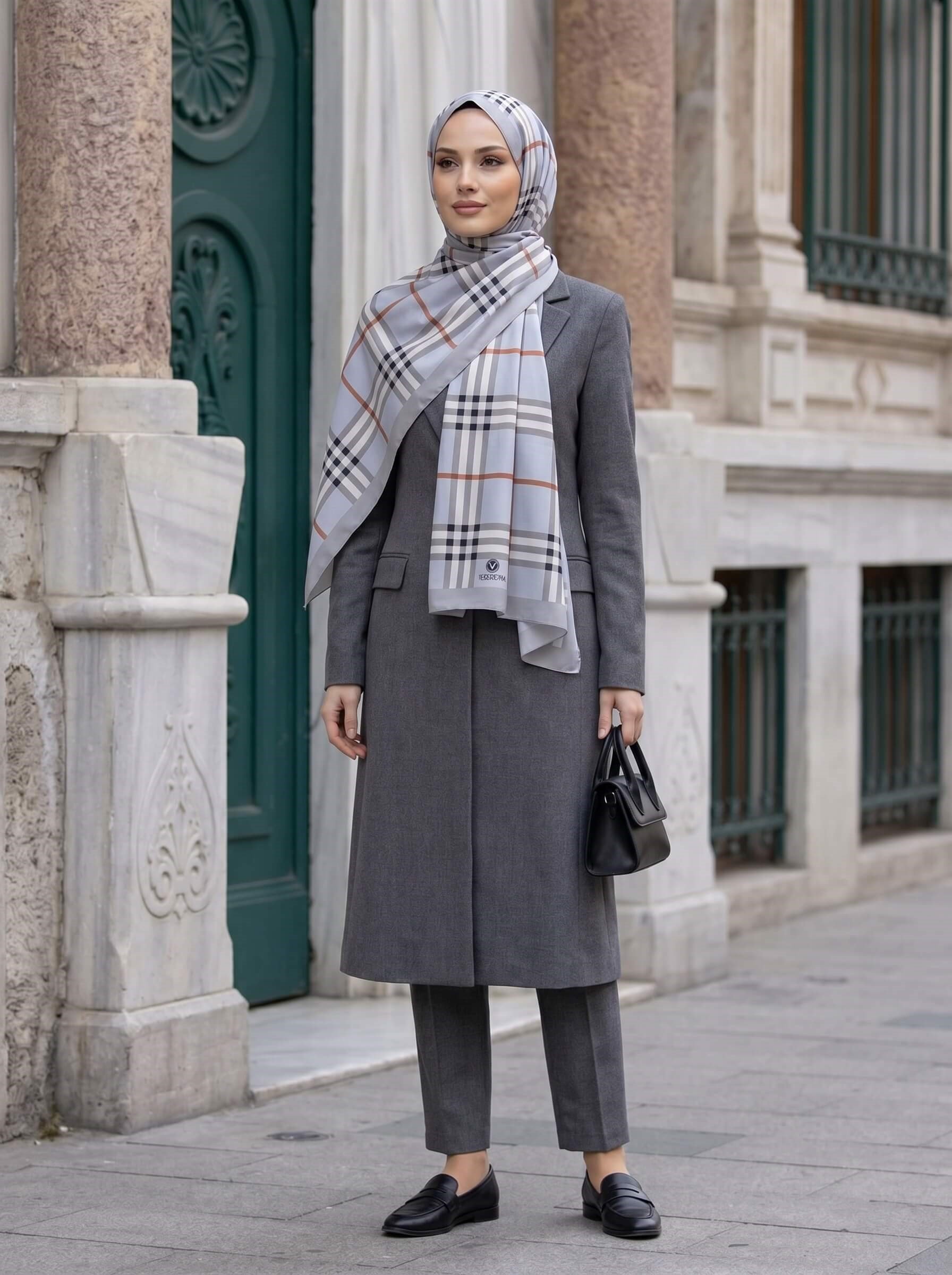KREP EKOSE DESENLİ GRİ RENKLİ 75X195 KIRIŞMAZ ŞAL