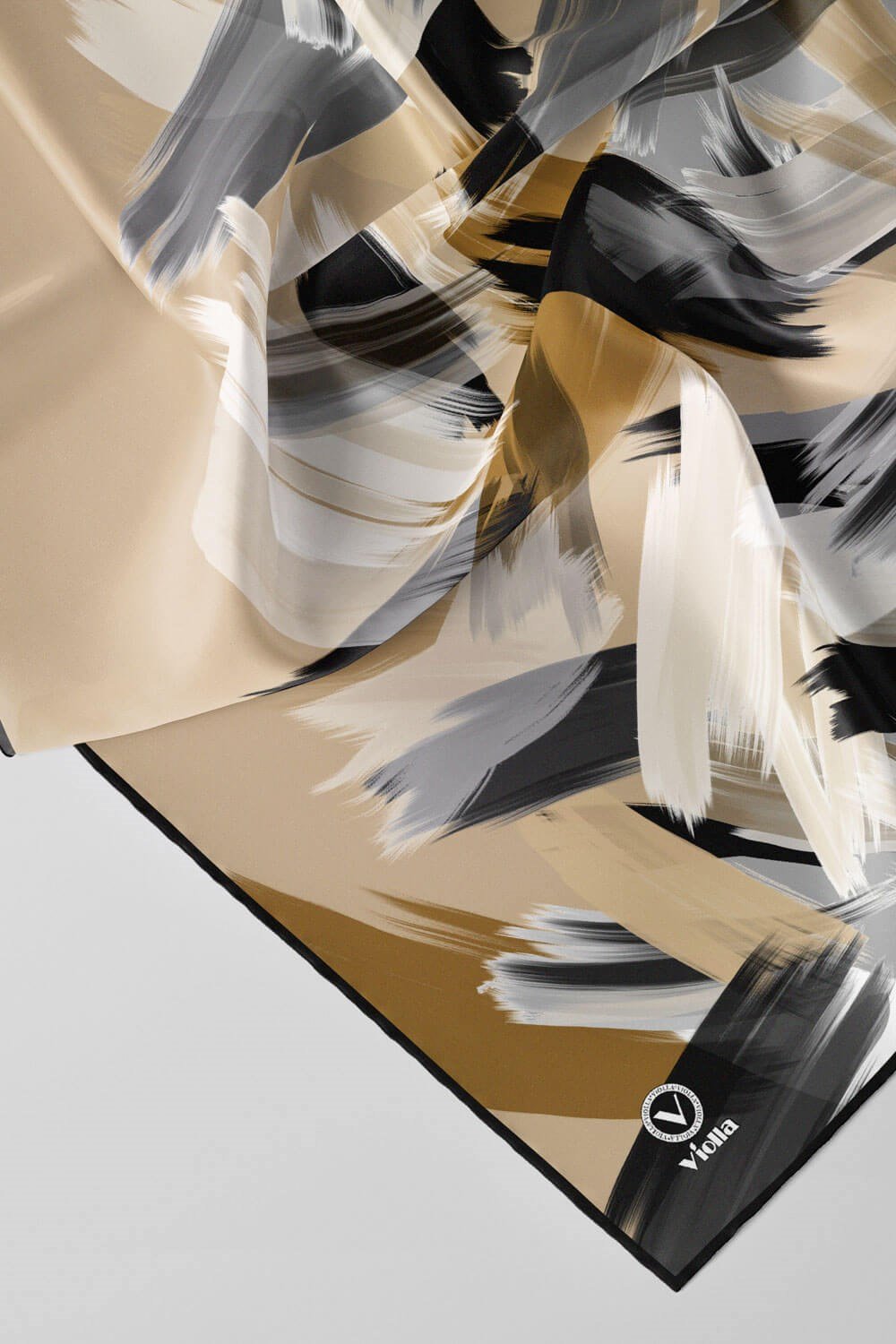 Twill Fırça Desenli Gri Renkli 90x90 Eşarp (İpek İçermez) Kenar Dikiş Şekli El Dikişli