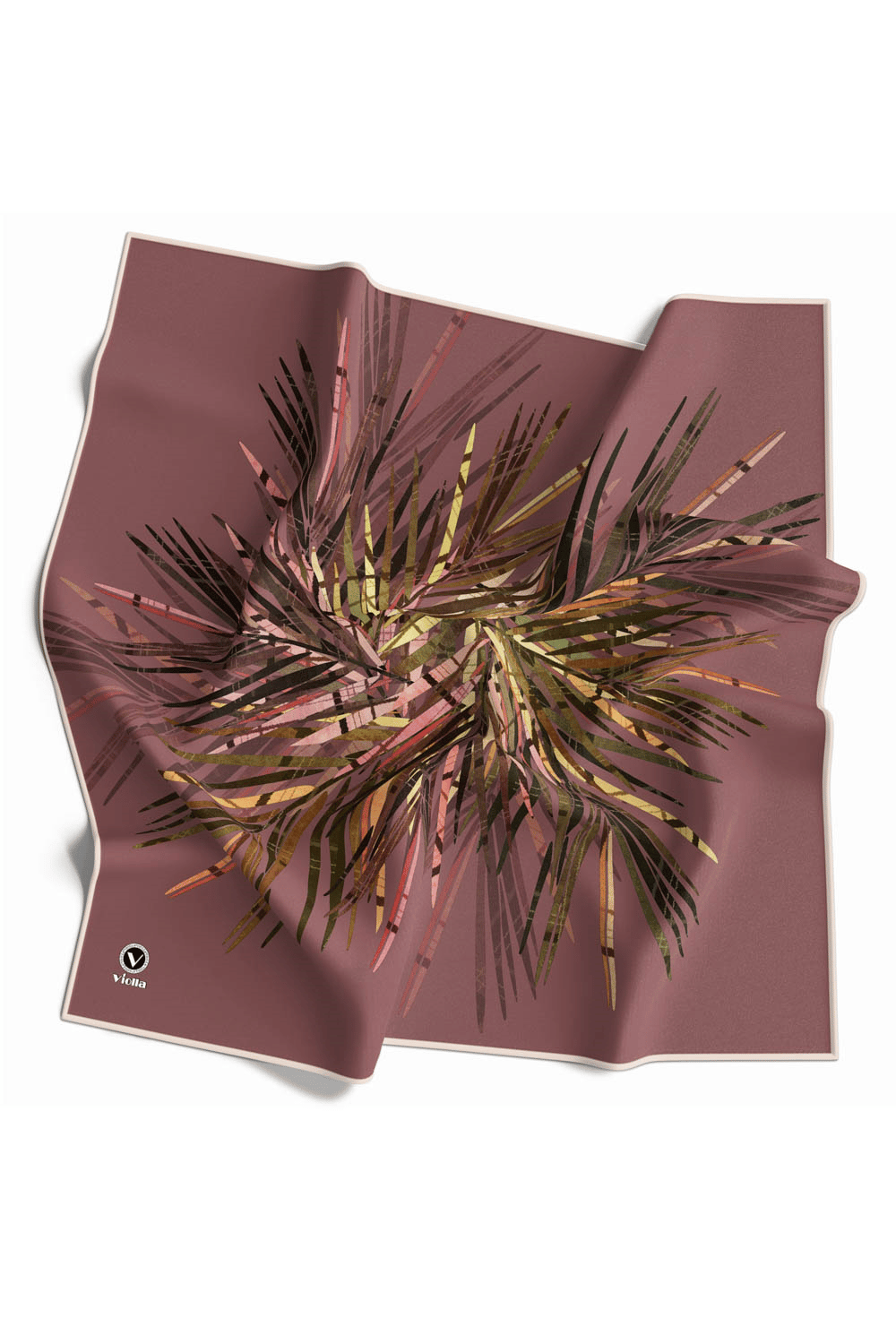 Twill Havai Fişek Desenli Gül Kurusu Renkli 90x90 Eşarp (İpek İçermez) Kenar Dikiş Şekli El Dikişli