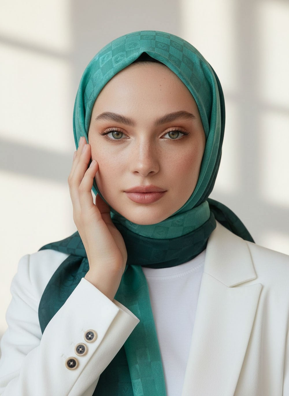 Vissona %57 İPEK %43 PAMUK Degrade Desenli Mint Yeşili Renkli Şal -  70x190 Dikiş Tipi İtalyan Dikişli