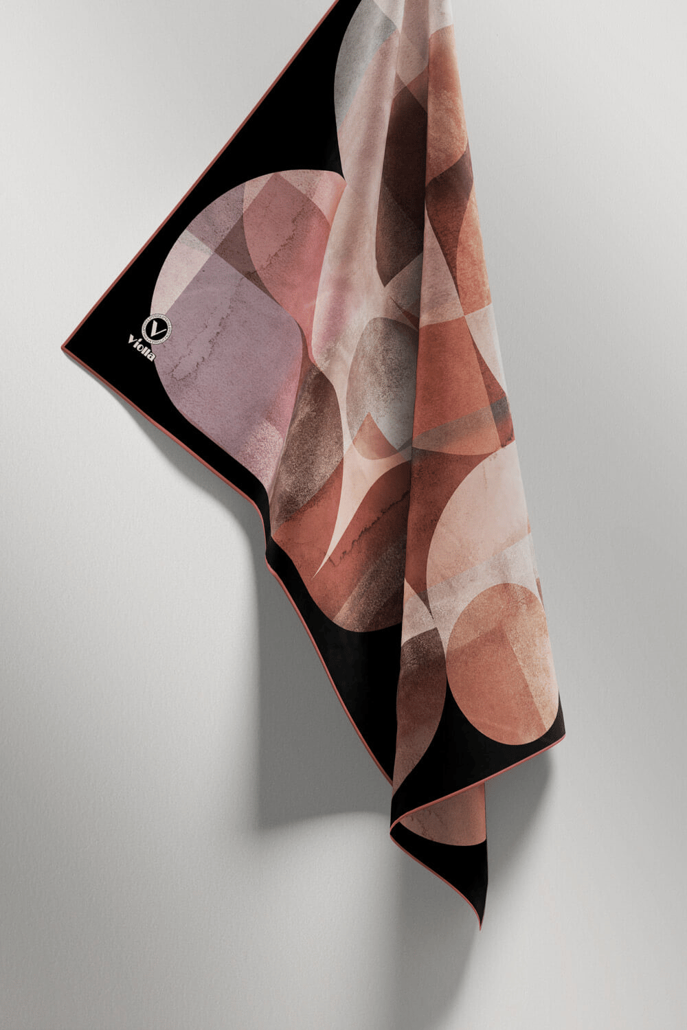 Twill Geometrik Desenli Pembe Renkli 90x90 Eşarp (İpek İçermez)Kenar Dikiş Şekli El Dikişli