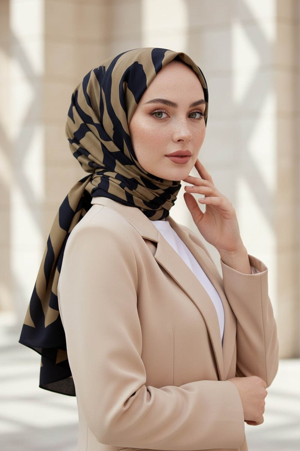 KREP FIRÇA DARBESİ DESENLİ BEJ RENKLİ 75X195 KIRIŞMAZ ŞAL