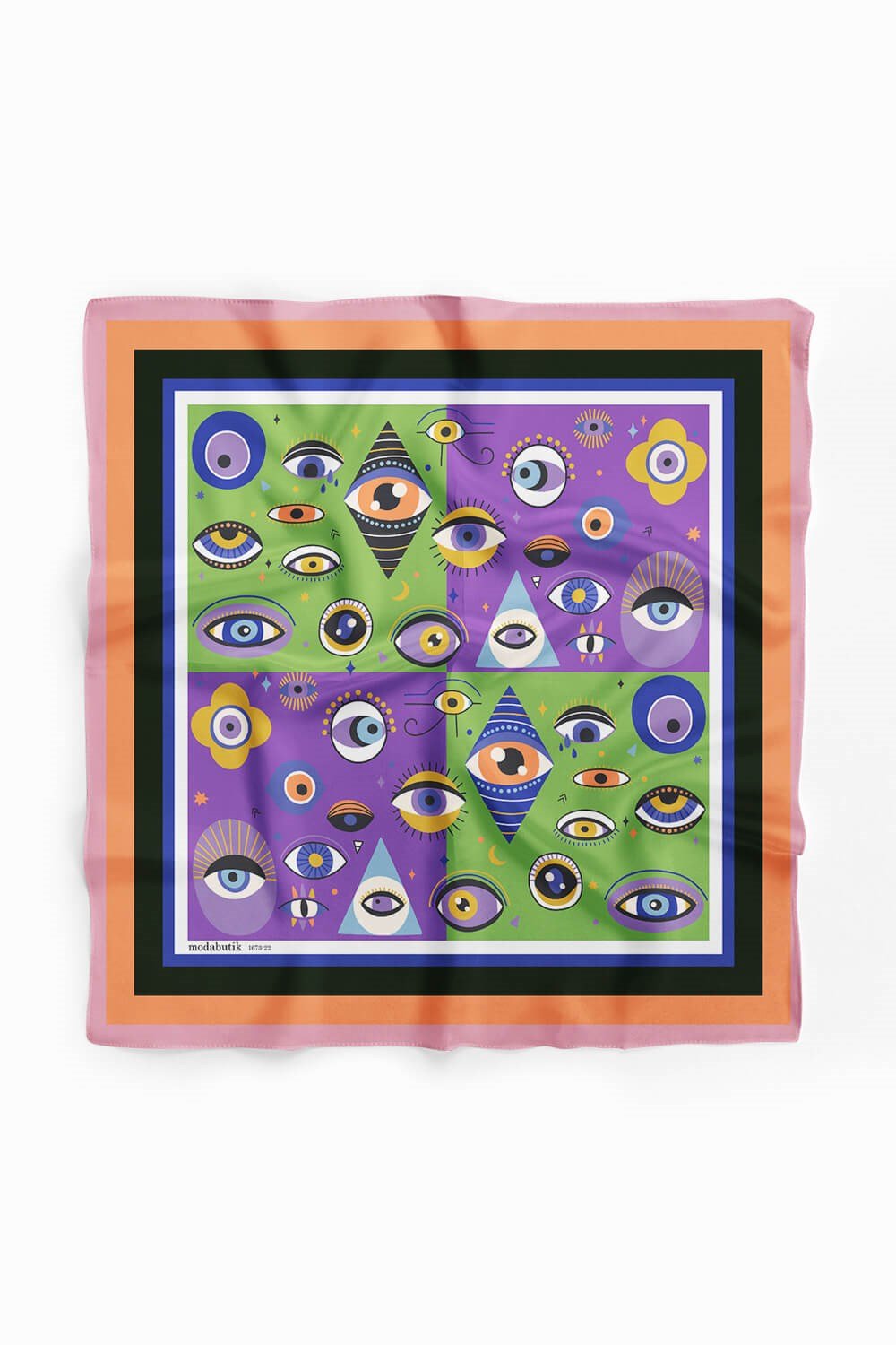 Violla E55 Kadın Mor Yeşil Göz Desenli 50x50 Bandana HYL DG01673-22