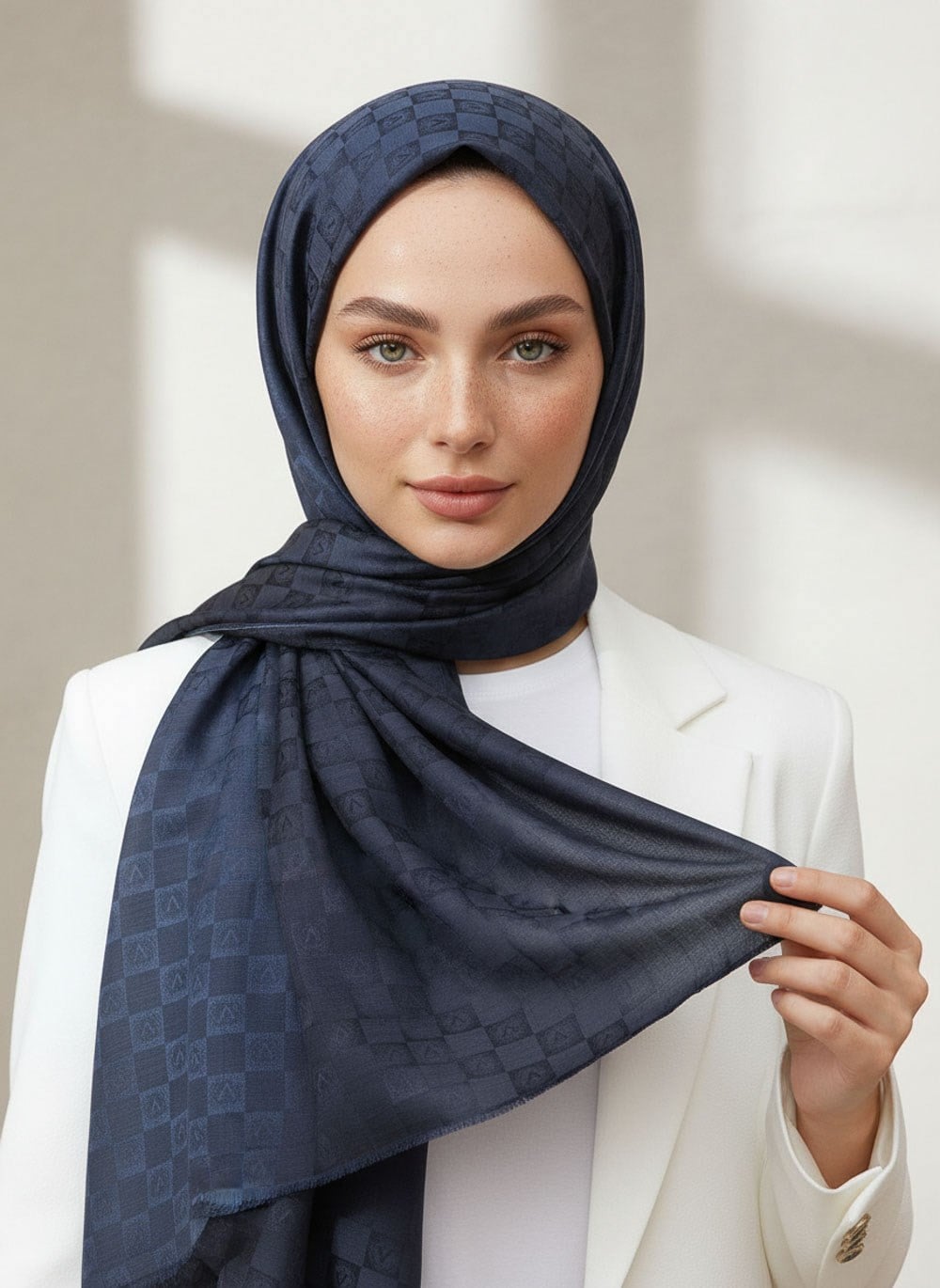 Vissona %57 İPEK %43 PAMUK Degrade Desenli İndigo Renkli Şal -  70x190 Dikiş Tipi İtalyan Dikişli