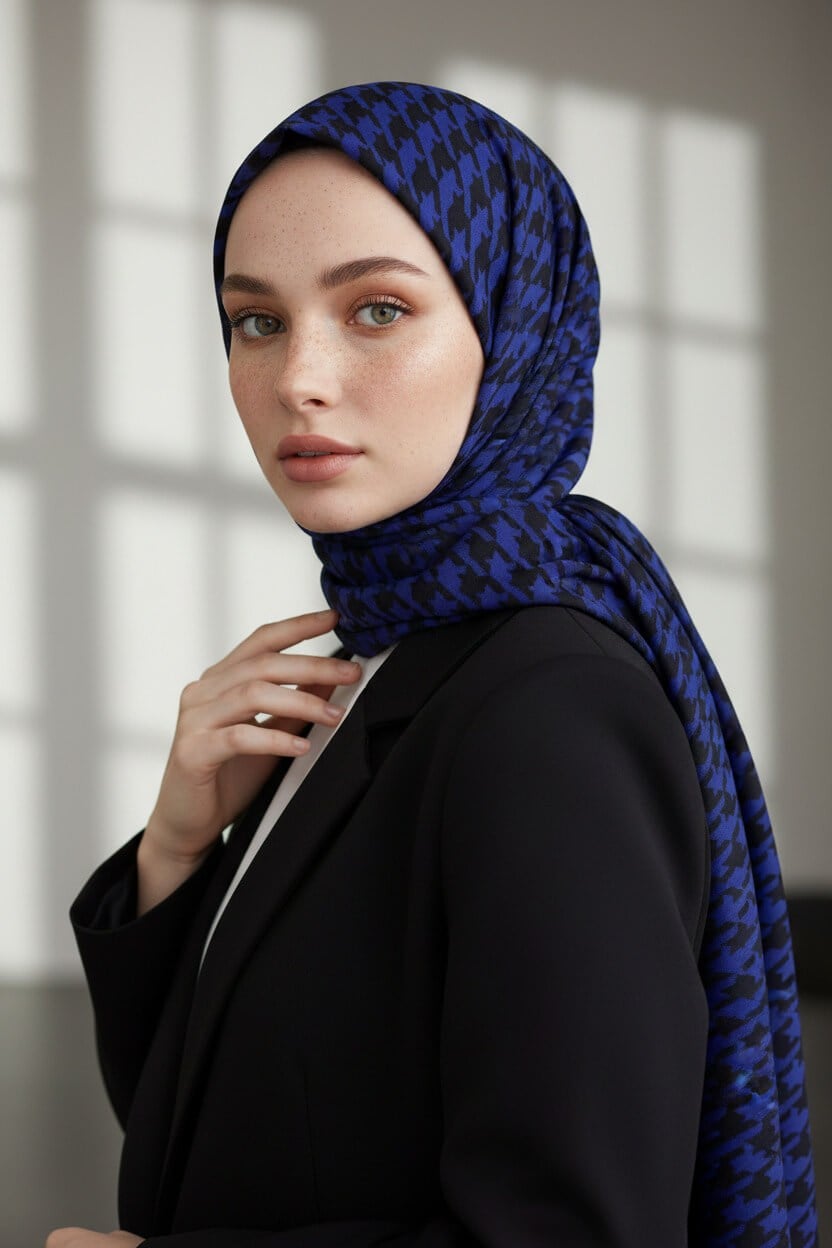 KREP KAZAYAĞI DESENLİ SAKS RENKLİ 75X195 KIRIŞMAZ ŞAL