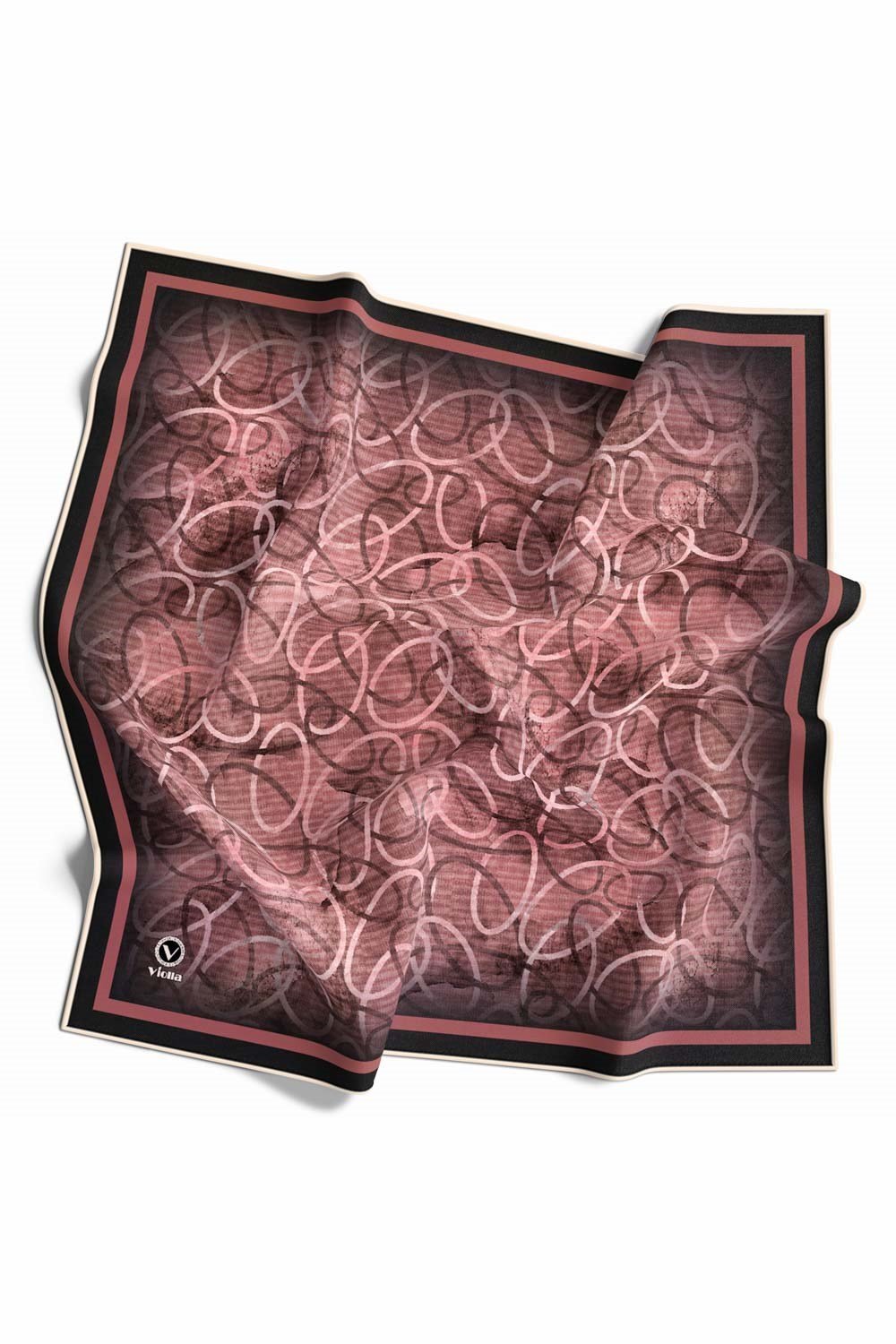 Kristal Geometrik Desenli Pudra Renkli 90x90 Eşarp (İpek İçermez) Kenar Dikiş Şekli El Dikişli