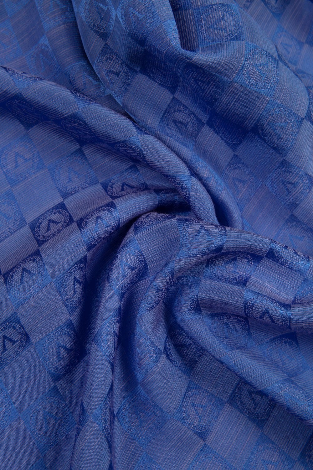 Vissona %57 İPEK %43 PAMUK Monogram Desenli Saks Renkli Şal -  70x190 Dikiş Tipi İtalyan Dikişli