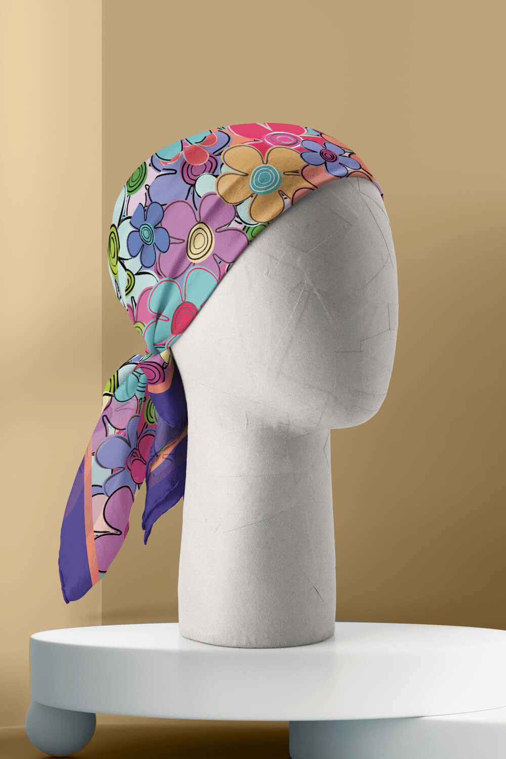 E15 Kadın Çiçek Desenli Bandana 50x50 Mor DG0137-22