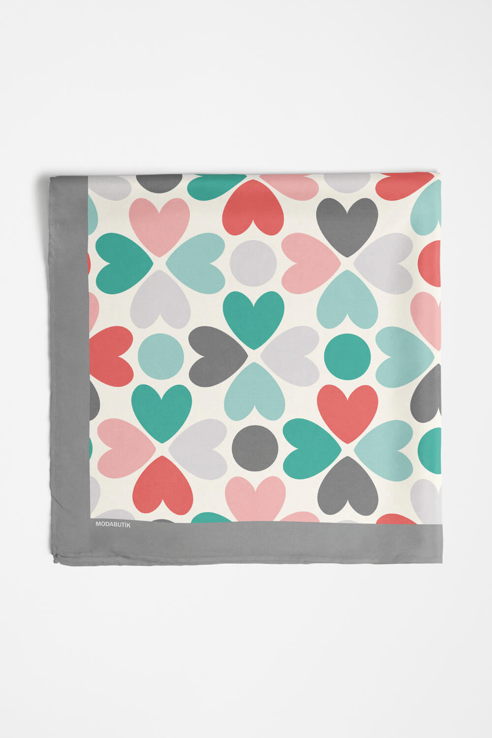 V40 Kadın Kalp Desenli Bandana 50x50 Yeşil Kırmızı DG0122-22