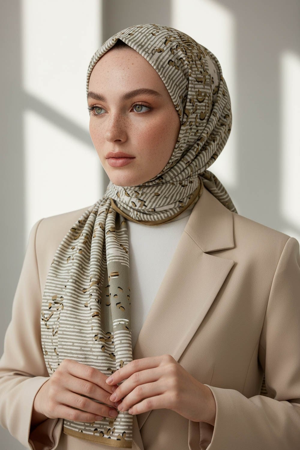 KREP ESKİTME DESENLİ HARDAL RENKLİ 75X195 KIRIŞMAZ ŞAL