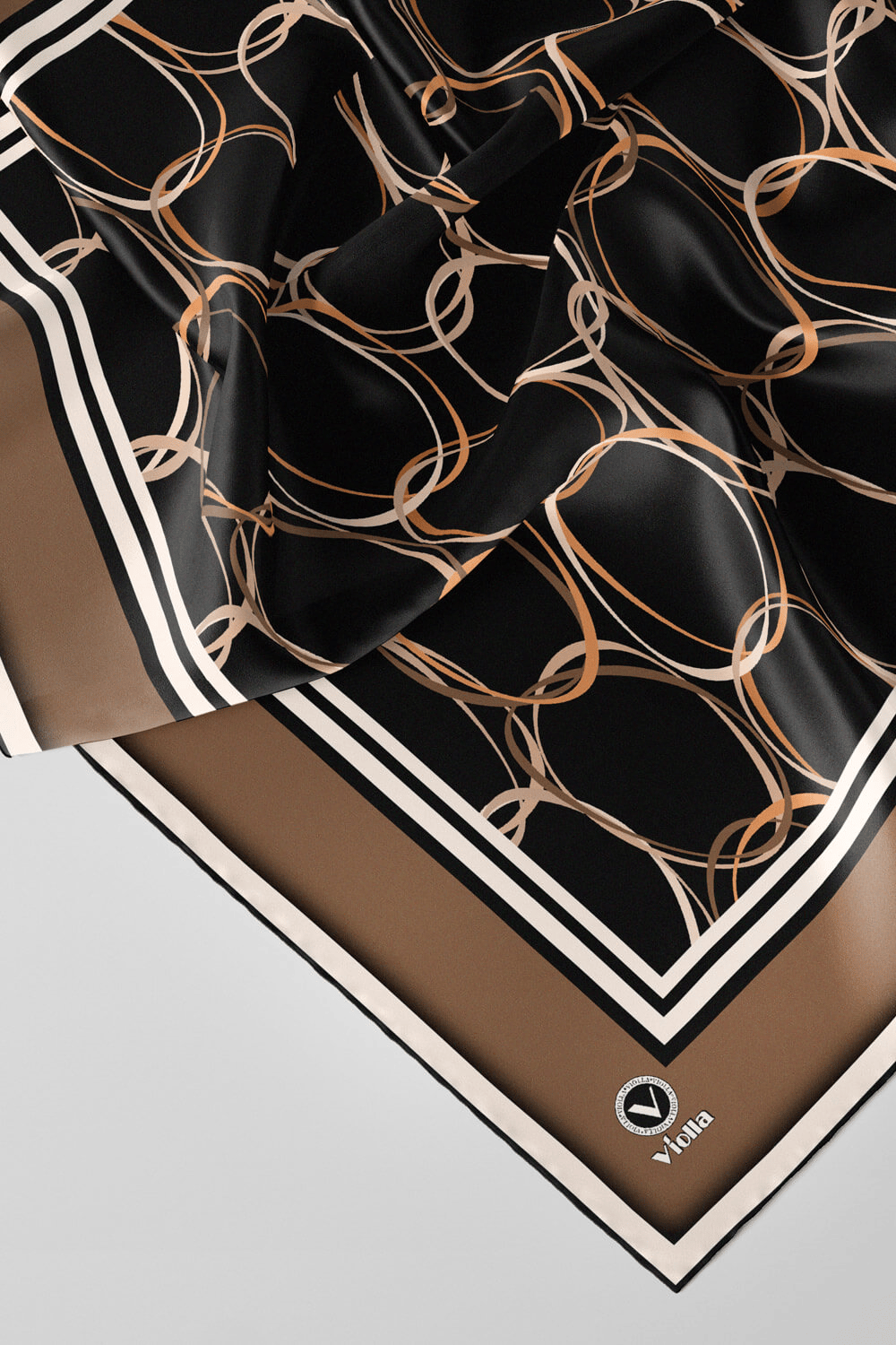 Twill Halka Desenli Bej Renkli 90x90 Eşarp (İpek İçermez) Kenar Dikiş Şekli El Dikişli