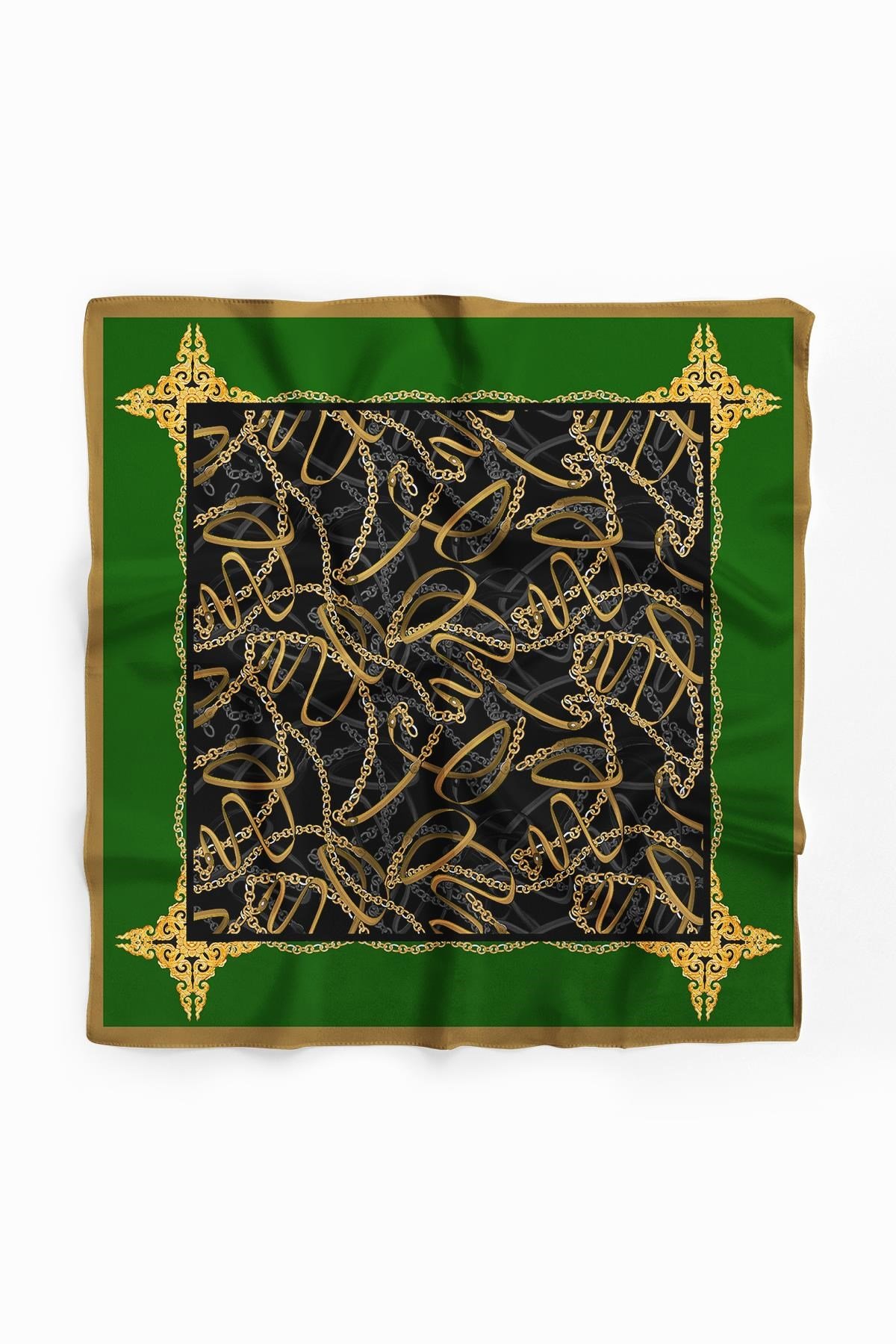 Violla D114 Kadın Zincir  Desenli Bandana 50x50 Yeşil DG0221-22