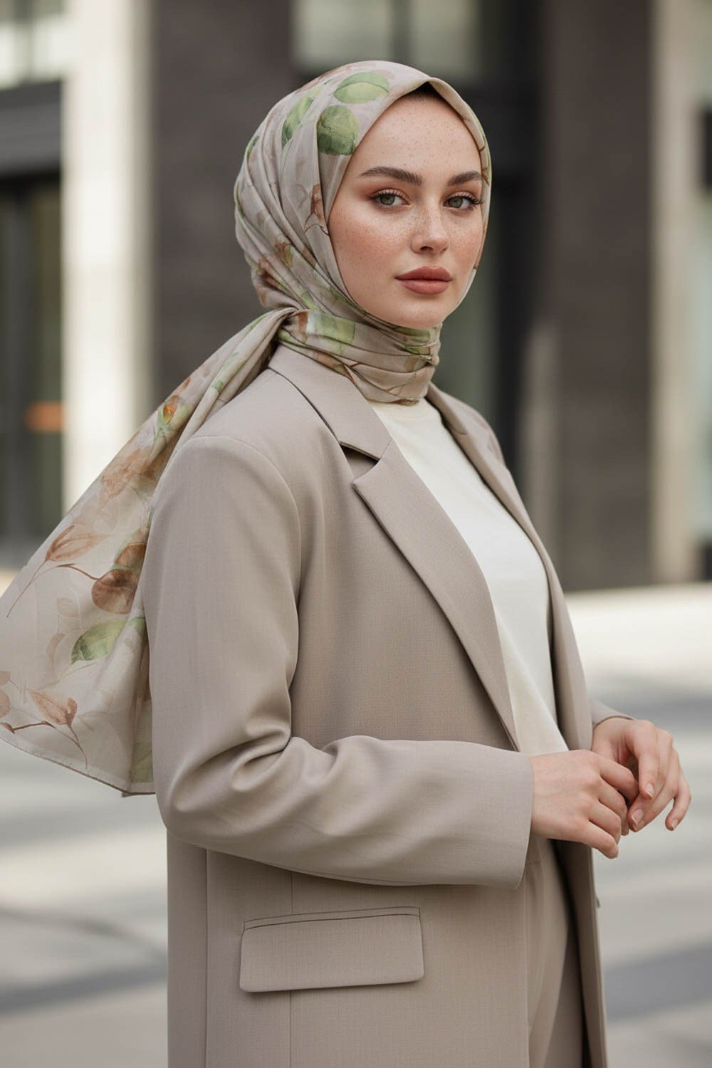 KREP SONBAHAR DESENLİ HAKİ YEŞİLİ RENKLİ 75X195 KIRIŞMAZ ŞAL