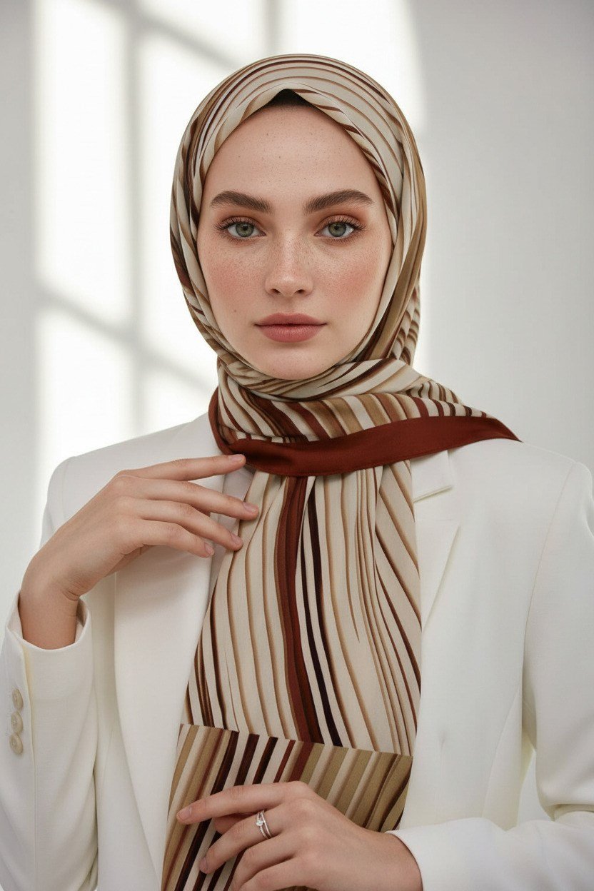 KREP ÇİZGİLİ DESENLİ BORDO RENKLİ 75X195 KIRIŞMAZ ŞAL