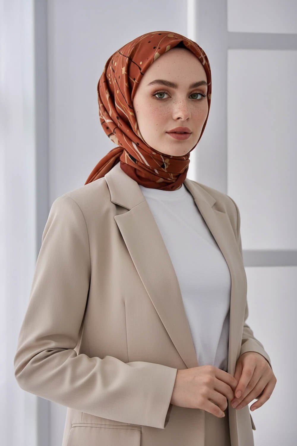 KREP BOYA DAMLASI DESENLİ TABA RENKLİ 75X195 KIRIŞMAZ ŞAL
