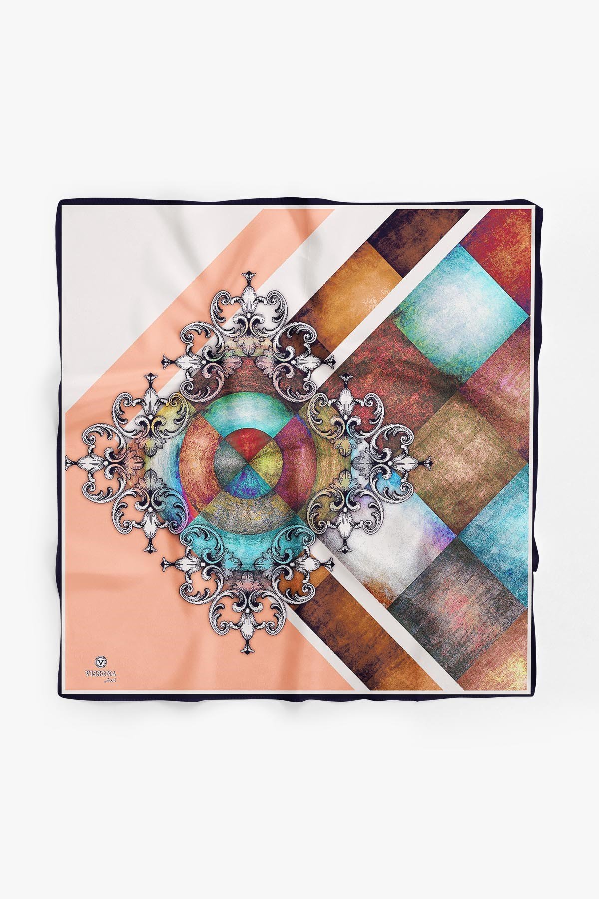 %100 İpek Kadın Desenli Bandana 80x80