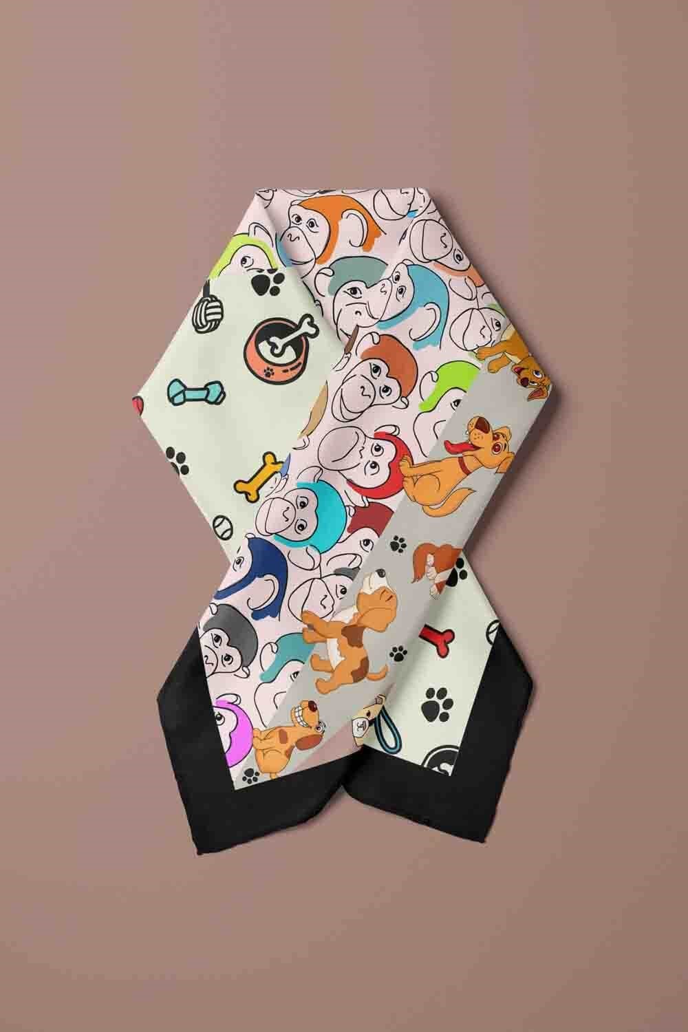 Violla D4 Dog Monkey Desenli Krem Kırmızı Köpek Bandanası DG5575 45x45