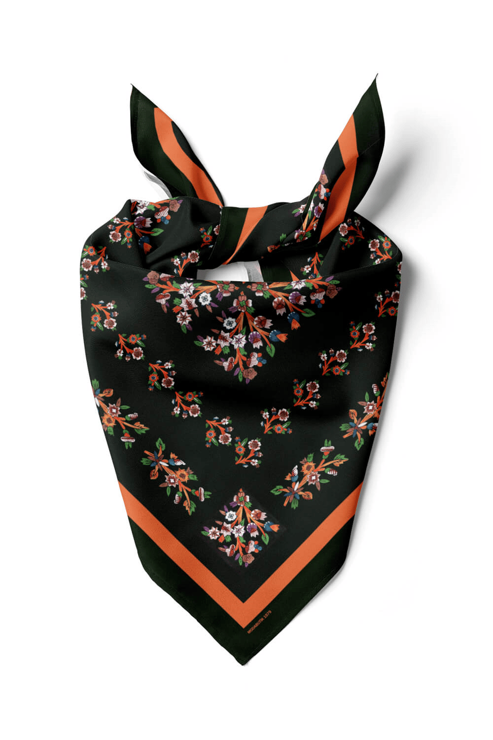 B21 Kadın Siyah Çiçek Desenli 50x50 Bandana DG01579-22