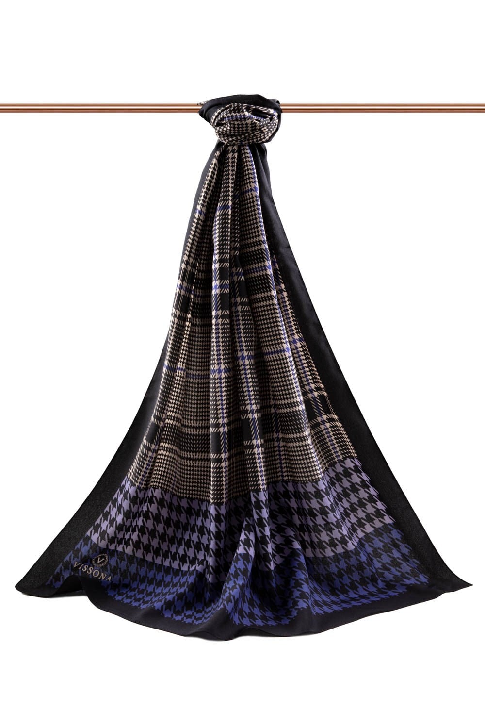 KREP EKOSELİ KAZAYAK DESENLİ SAKS RENKLİ 75X195 KIRIŞMAZ ŞAL