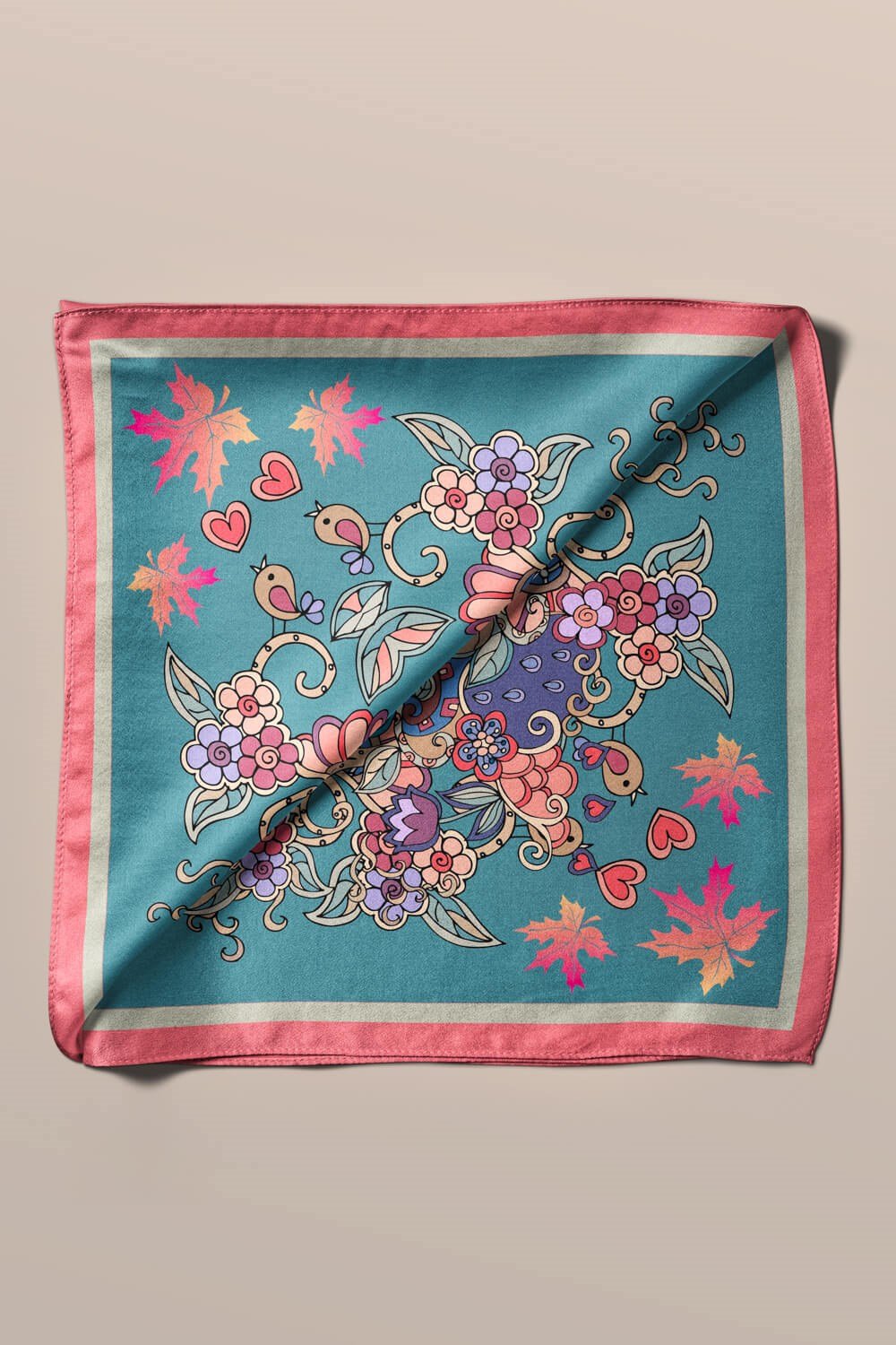 %100 İpek Kadın Desenli Kadın Bandana