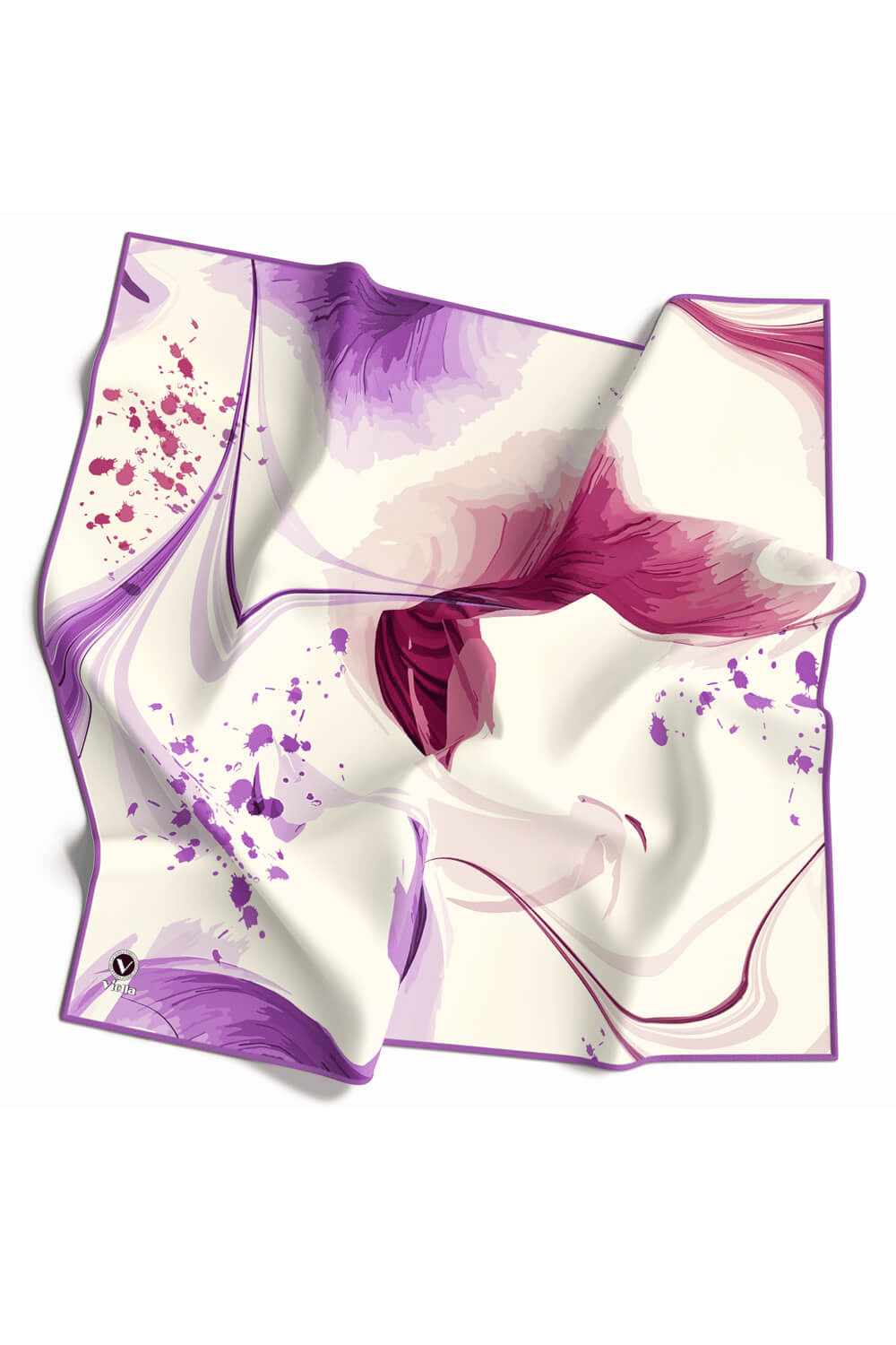 Twill Dalga Desenli Lila Renkli 90x90 Eşarp (İpek İçermez) Kenar Dikiş Şekli El Dikişli