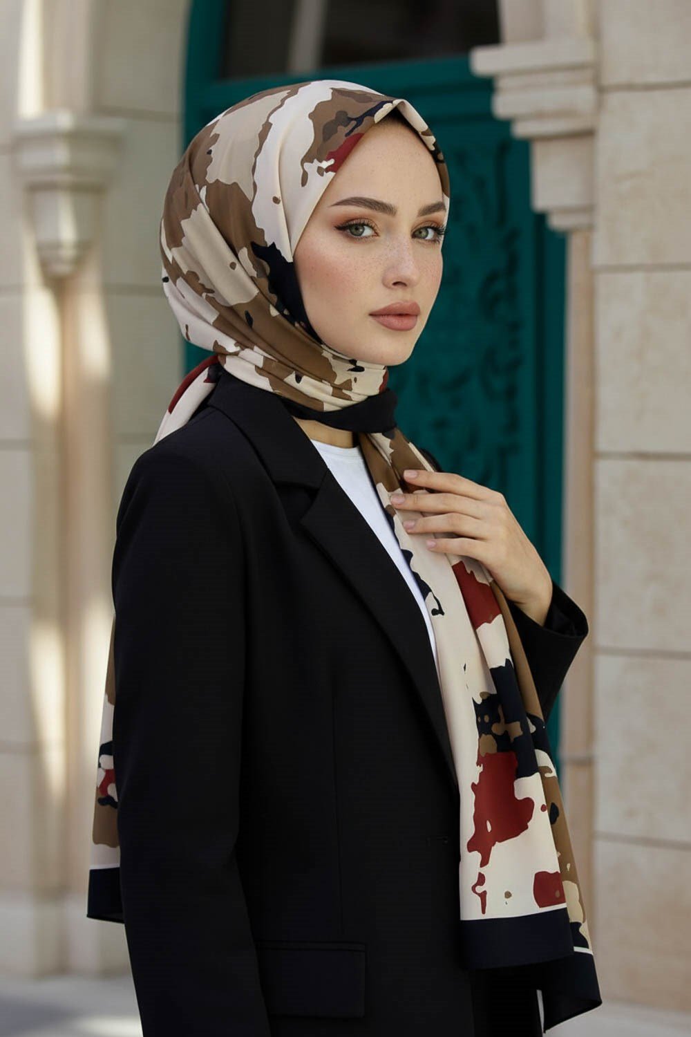 KREP BOYA EFEKTİ DESENLİ SİYAH RENKLİ 75X195 KIRIŞMAZ ŞAL