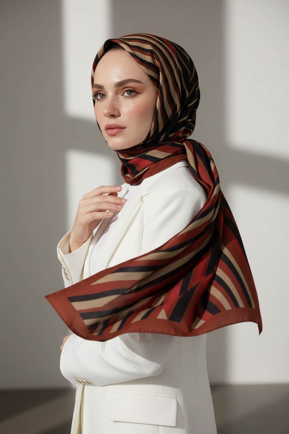 KREP ÇİZGİ DESENLİ BORDO RENKLİ 75X195 KIRIŞMAZ ŞAL