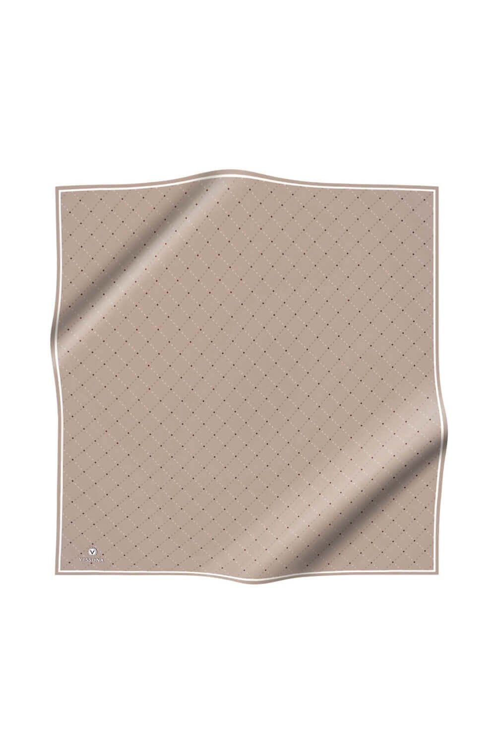 %100 Twill İpek Minik V Desenli Bej Renkli 90x90 Eşarp Dikim Şekli : El Dikişi