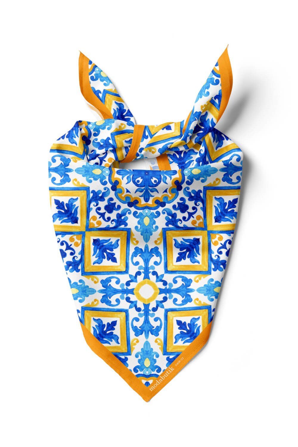 Violla A31 Kadın Egzotik Desenli Bandana 50x50 Sarı Mavi DG0408-22 Snz