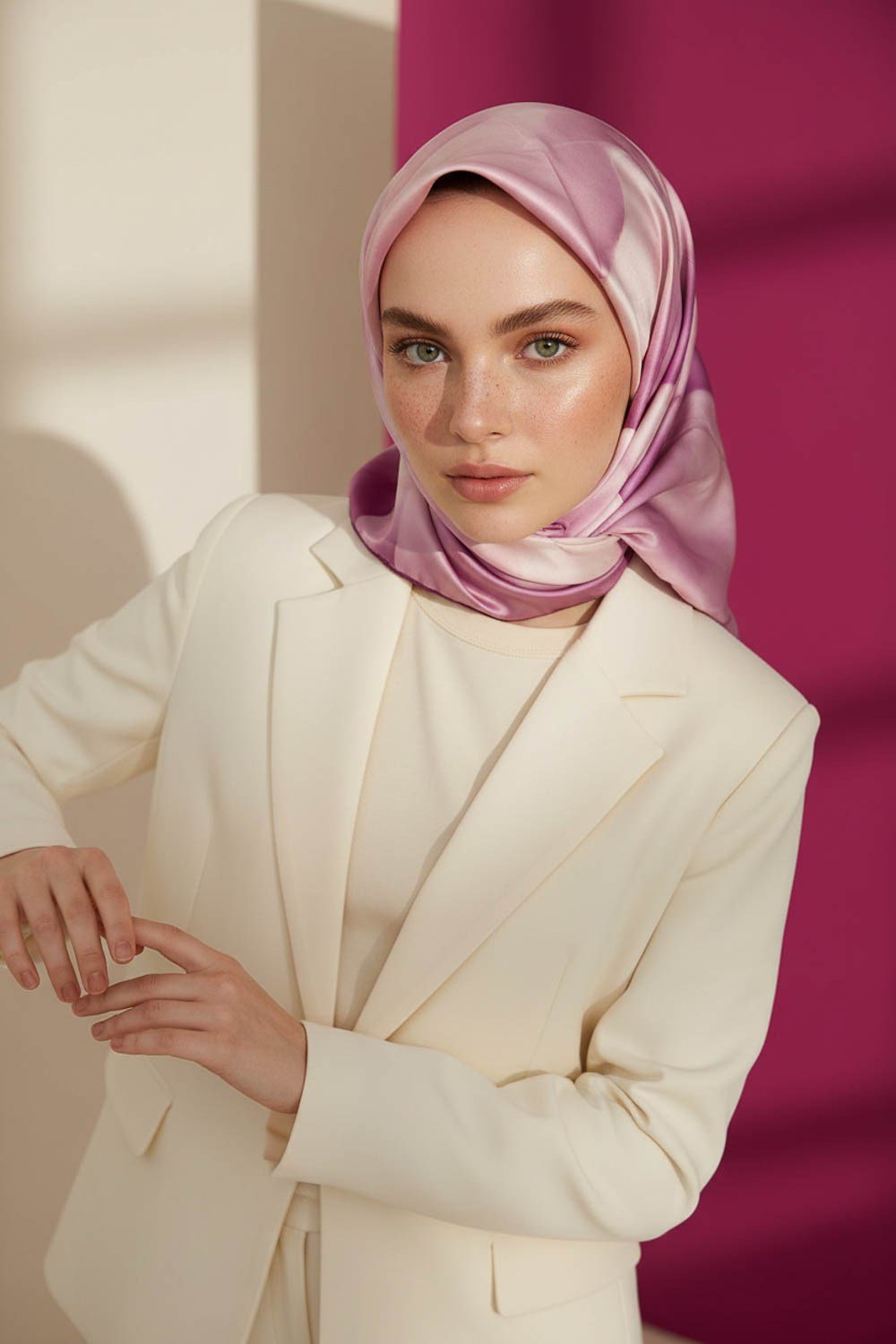 Rayon Büyük Çiçek Desenli Mürdüm Renkli 90x90 Eşarp (İpek İçermez) Kenar Dikiş Şekli El Dikişli