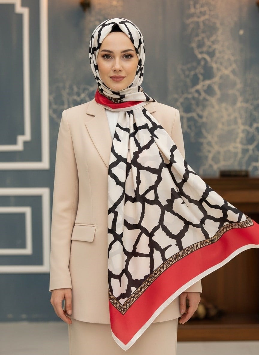 %100 Saf İpek Şal İnce Saten Vual Dokuma Çatlak Desenli 90x210 Şal