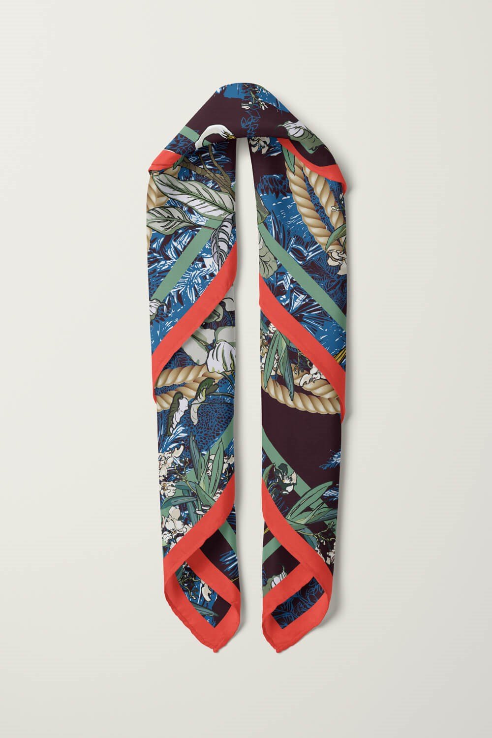 Violla Kadın Beyaz Mat Yeşil Leylek  Desenli 50x50 Bandana HYL DG01132-22