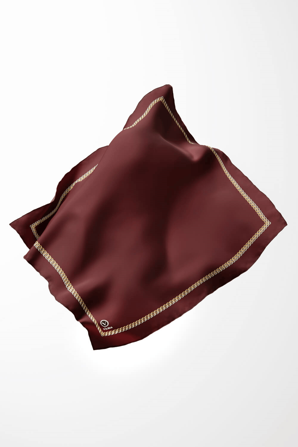 Twill Kenar Motifi Zincir Desenli Düz Bordo Renkli 90x90 Dikim Şekli : El Dikişi Eşarp (İpek İçermez)