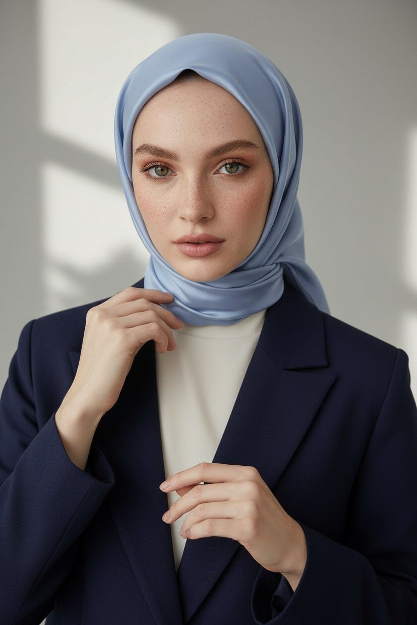 Viskon Twill İpek Az Hatalı Mavi Renkli 90x90 Düz Eşarp Dikim Şekli : El Dikişi