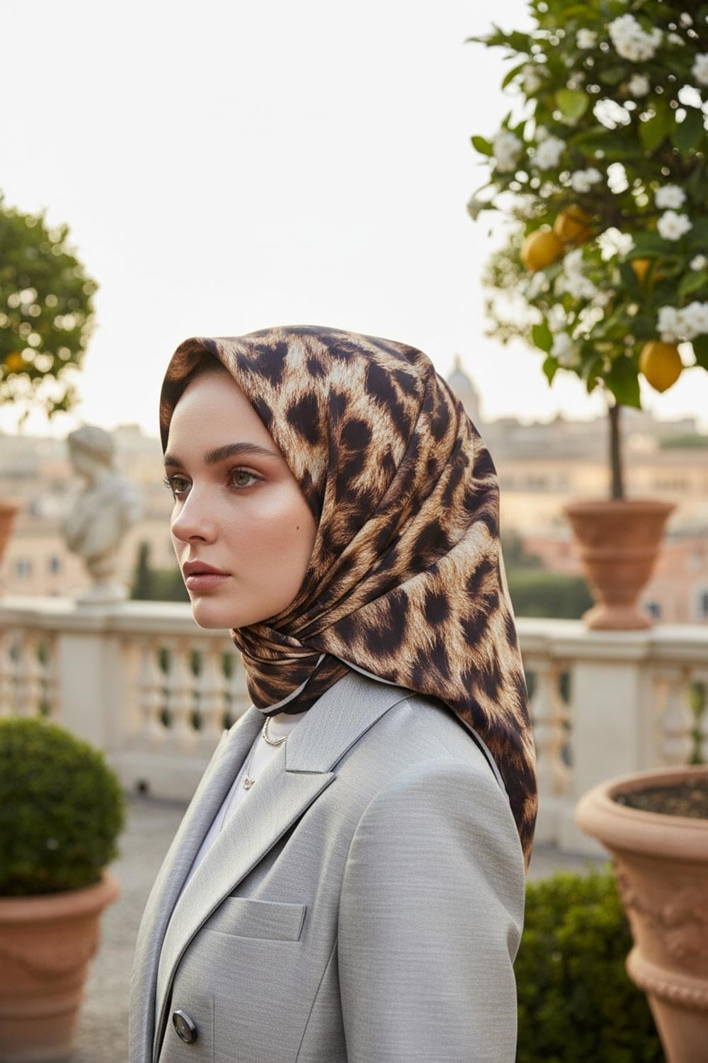 %100 Twill İpek Leopar Desenli Hardal - Siyah  Renkli 90x90 Eşarp Dikim Şekli : El Dikişi