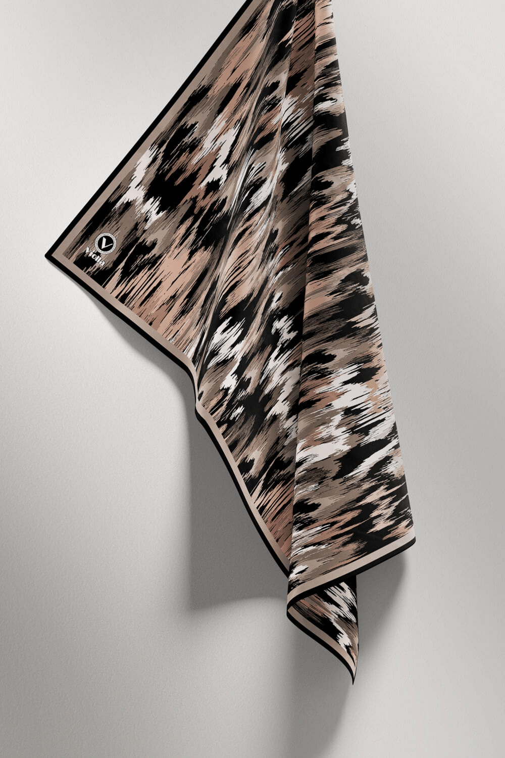 Twill Fırça Desenli Bej Renkli 90x90 Eşarp (İpek İçermez) Kenar Dikiş Şekli El Dikişli